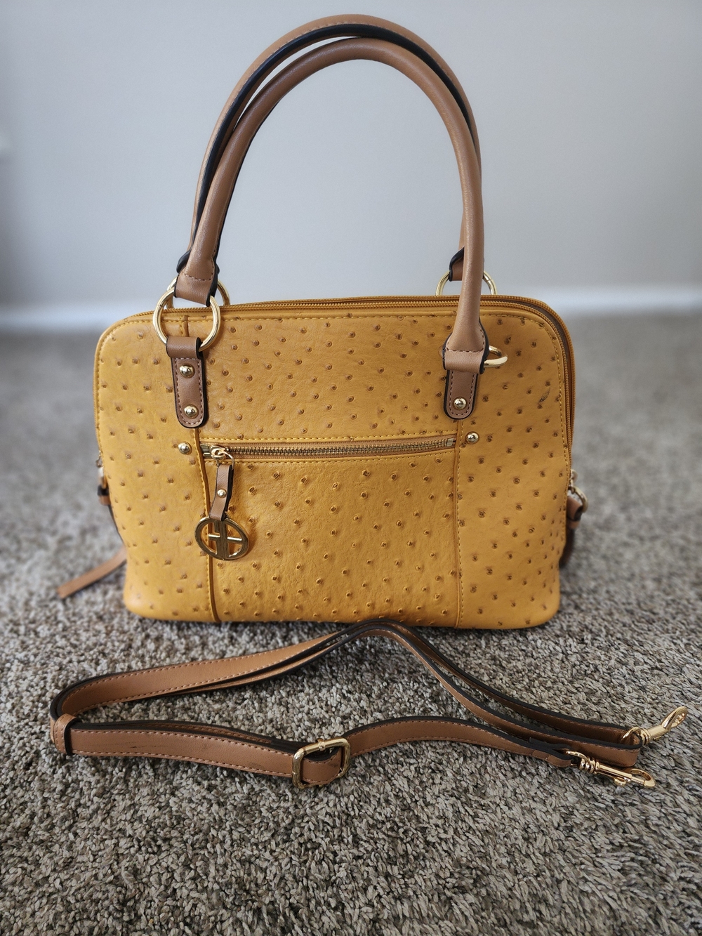 Giani Bernini Mustard Yellow Satchel with Tan Trim